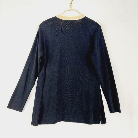 Exclusively Misook Black White Yellow Topper Sweater Coat Open Front BlazerP5017 - Picture 5 of 7